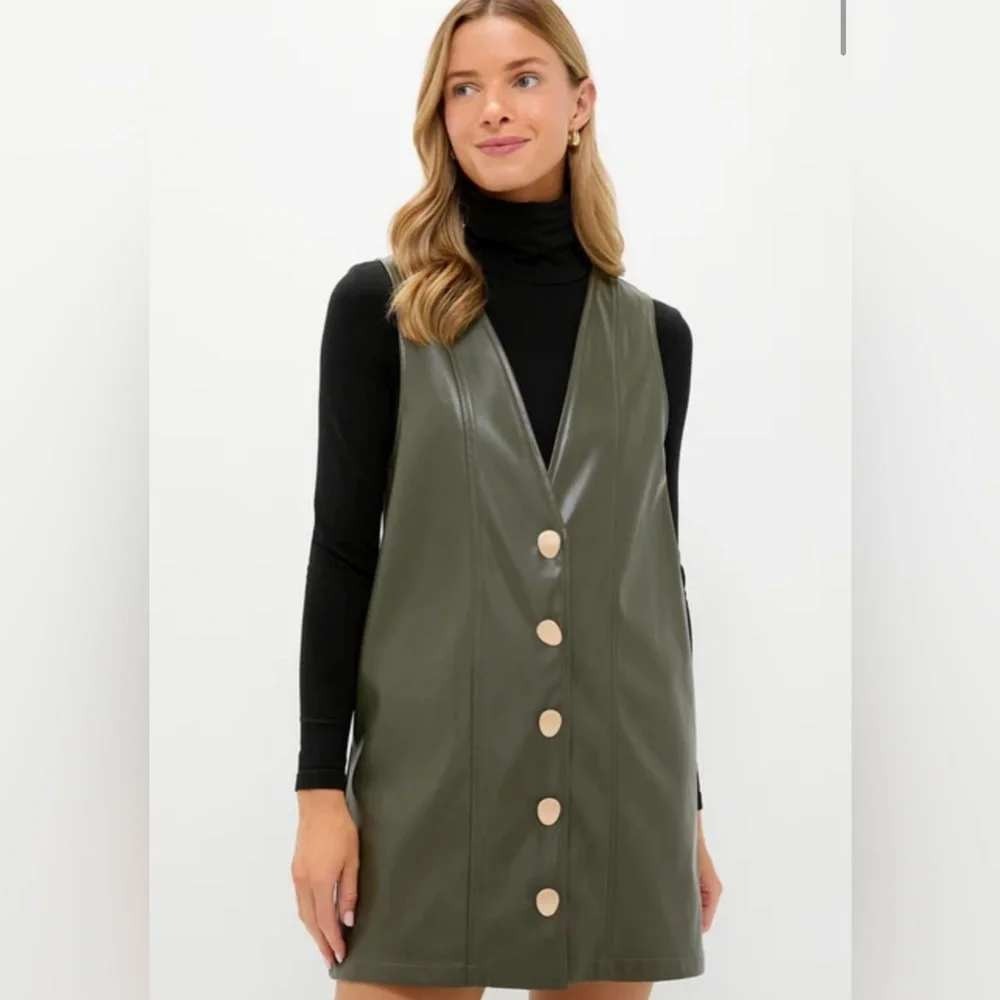 Tuckernuck Hyacinth House Olive Faux Leather Pinafore Mini Dress XXL Mod Retro